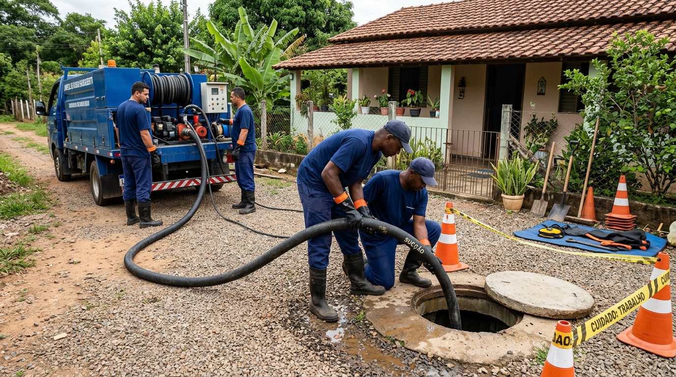 Equipe de desentupimento de fossa no Curado, Jaboatão dos Guararapes‑PE